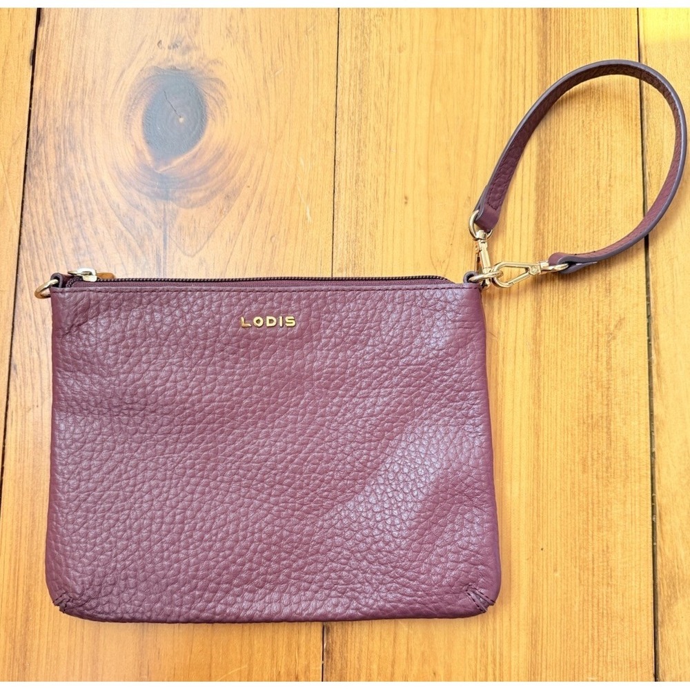 LODIS Emily Burgundy Pebbled Leather Convertible Shoulder Bag Wristlet or Clutch - Picture 3 of 10